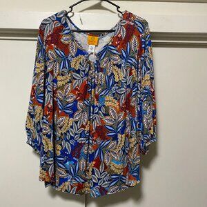 Ruby Rd. long sleeve, multicolored, floral Boho blouse, size PXL